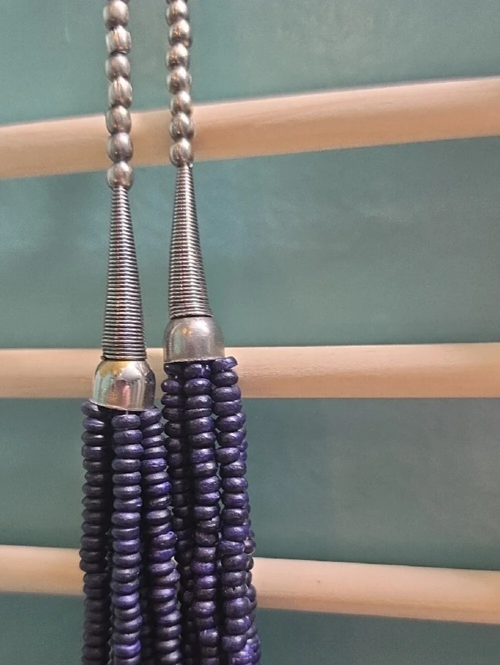 Vintage Nepal Wood Beaded Navy Blue Necklace